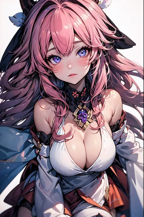 masterpiece, best quality, ultra-detailed, illustration,(1girl),beautiful detailed eyes, looking at viewer, close up, (breast focus), pink hair, shy, cat ears, white and pink dress, stockings, garters, blue eyes, thighs, nsfw, slave, masturbation, sex toys...