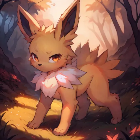 flower_field, flower_ocean, summer, day, sunlight
((jolteon)), [[yellow_body, neck_tuft]], non-humans, no-hair
(((quadruped, feral, canid, canine))), hind_limbs, (pink_pawpads:1.2), (animal_legs, animal_hand:1.2)
solo, looking_at_viewer
Walking, all_fours
...