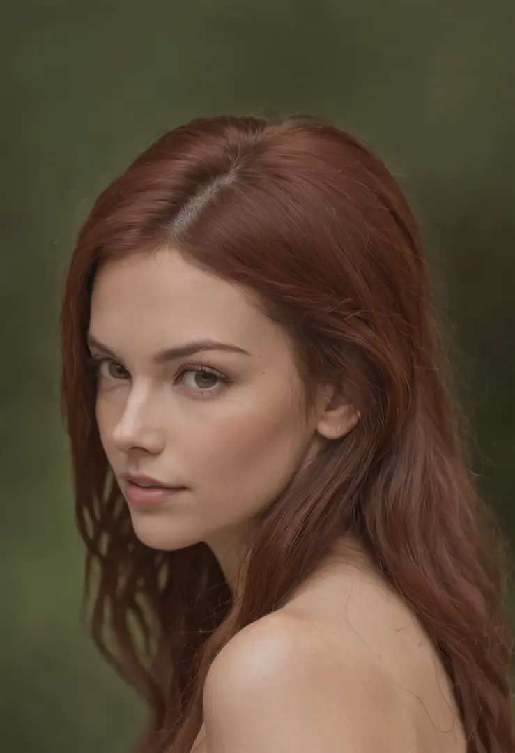 girl with reddish-brown hair, ojos azules, Beautiful, cuerpo completo desnudo, (((desnudo))), small breasts, piernas abiertas, en la parte posterior,