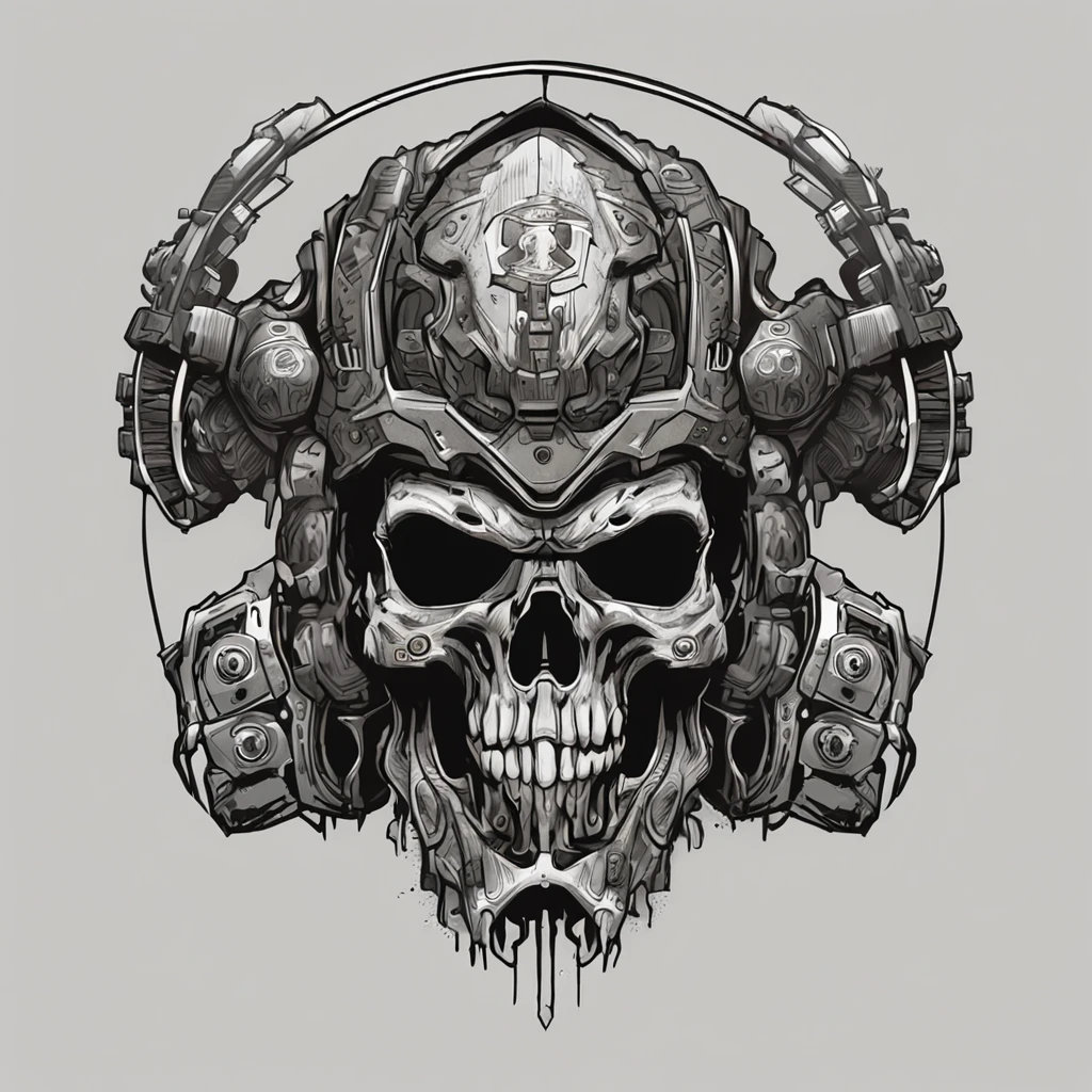 a skull with a helmet and a helmet on it, doom eternal art style, striking detailed artstyle, heavy metal art style, stylized cyberpunk minotaur logo, heavy metal tshirt design, doom inspired, detailed game art, of spiked gears of war skulls, darksiders art style, ultra detailed game art, style of hydro74, by Android Jones HD