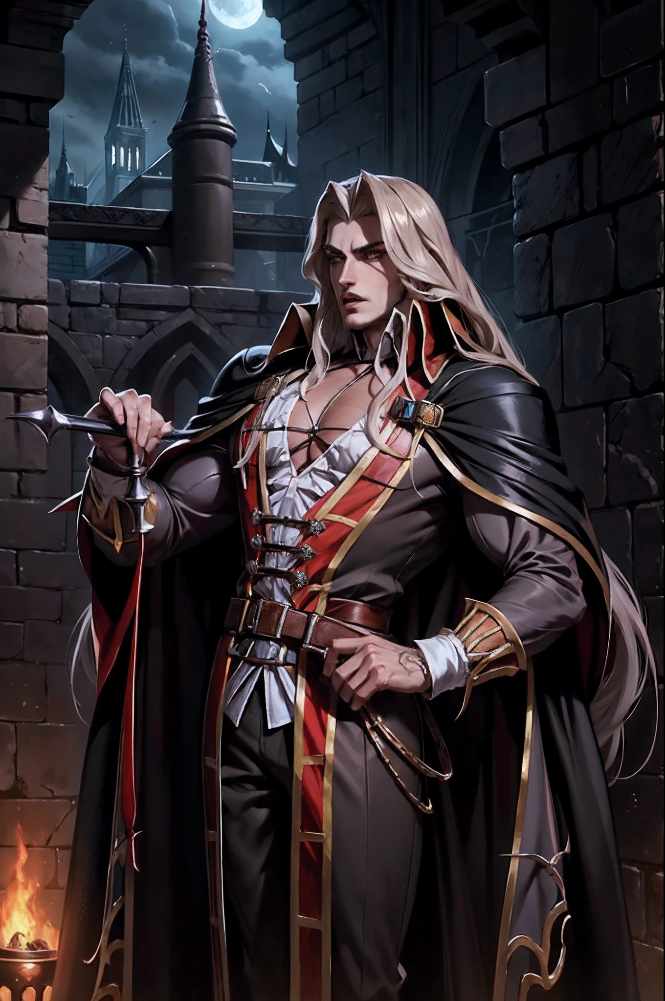 Castlevania Shadow Lord hyperrealistisch superdetailliert Lord Dracula gutaussehend muskulös komplett marokkanisch anderer Blickwinkel auf denselben Charakter hyperrealistisch superdetailliert