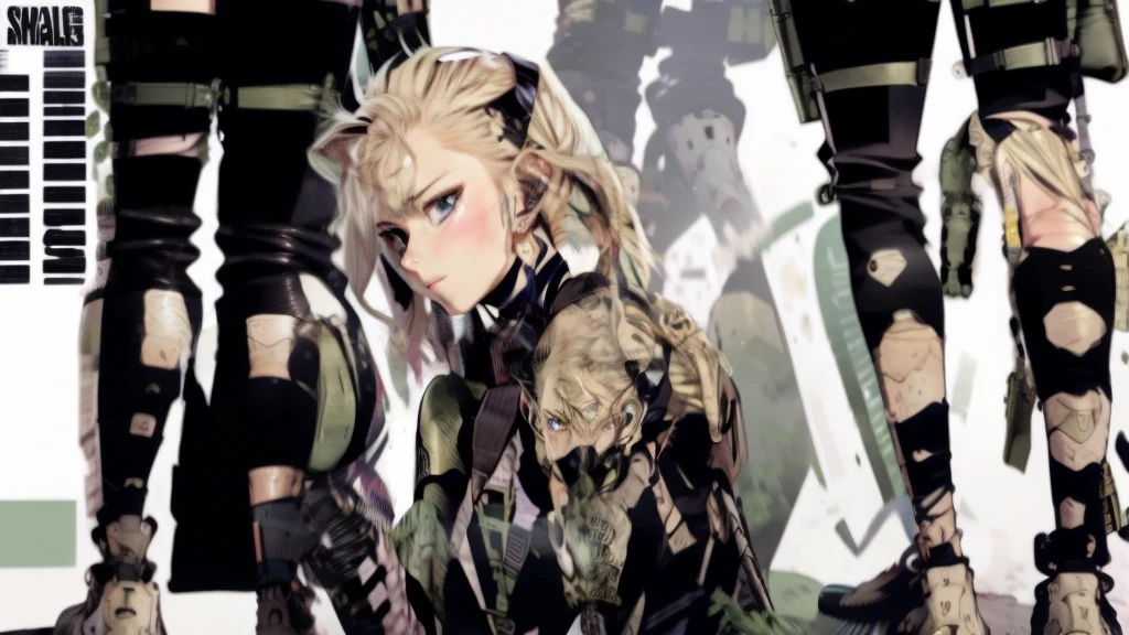 black and green suits standing side by side., Solid Metal Gear concept art, Metal Gear Solid Anime Cyberpunk, metal gear solid style, Different cybersuits, metal gear style, Metal Gear Solid Art Style, From Metal Gear, MGS, fine details. girls frontline, Cybersuits, Inspired by Metal Gear Solid, wearing techwear and armor, girlish, 24 years old, short white hair, some reds and yellows, Colorful uniforms, Space Dandy Style, inspired by Oka Yasutomo, Char aznable album cover, Fanart oficial, Digital art!!, Bright uniform background, Flat anime style, Anime Maid SS Militar, in anime style, Official illustrations