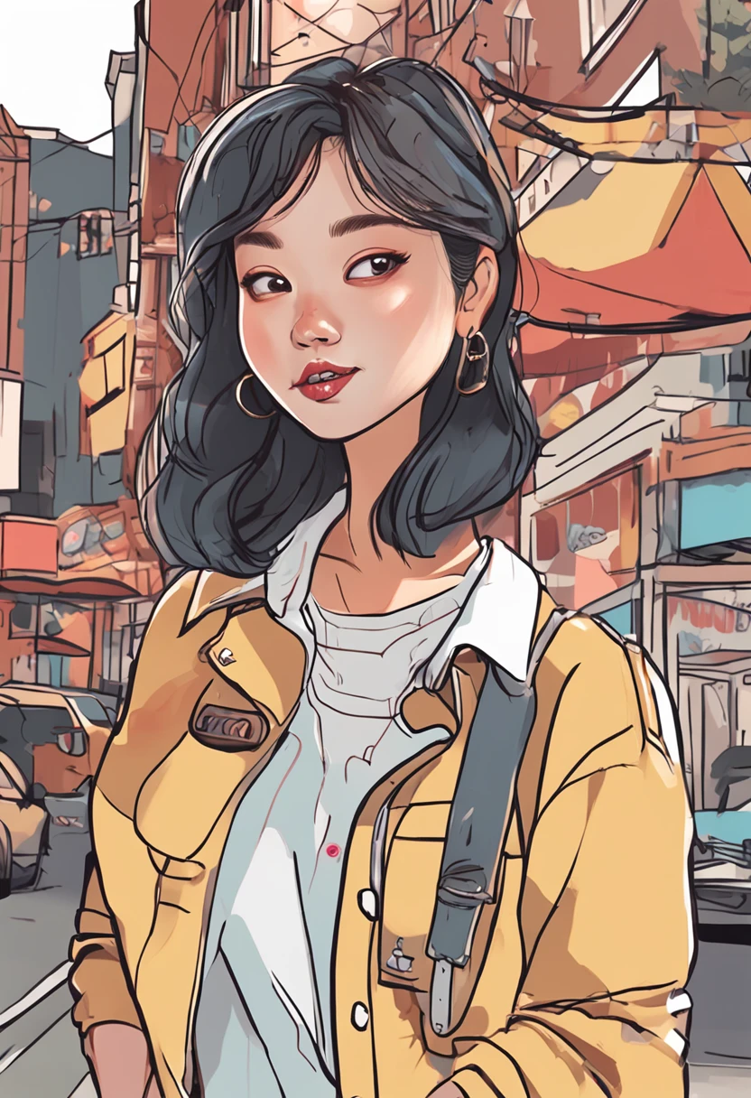 Cartoon image of a woman with permed hair, Super pretty 20 year old Korean girl, Cartoon style illustration, Cartoon Art Style, Cartoon Art Style, Digital illustration style, Highly detailed character design, cute detailed digital art, Urban Girl Fan Art, Portrait Character Design, beautiful digital illustration, high quality portrait, Comic art, Asia, Character Design Portrait, eating ice cream, white background