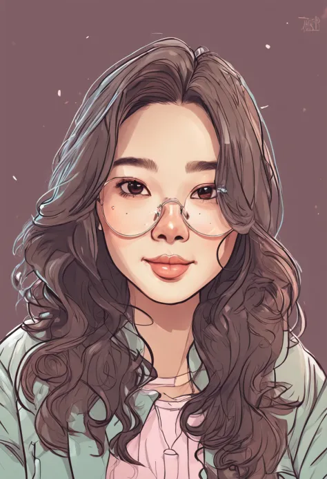 Cartoon image of a woman with permed hair, Super pretty 20-year-old Korean college student, Cartoon style illustration, Cartoon Art Style, Digital illustration style, Highly detailed character design, cute detailed digital art, beautiful digital illustrati...