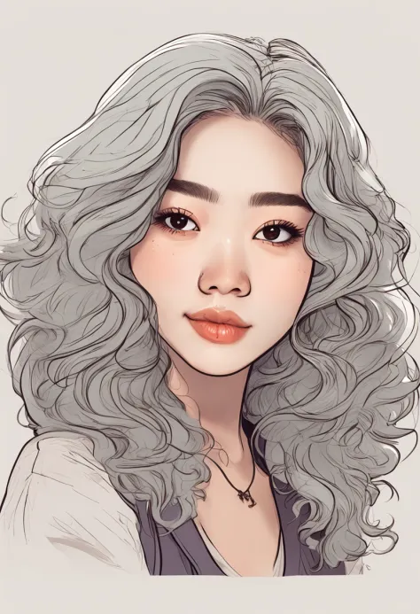 Cartoon image of a woman with permed hair, Super cute 18-year-old Korean model, Cartoon style illustration, Cartoon Art Style, Digital illustration style, Highly detailed character design, cute detailed digital art, beautiful digital illustration, high qua...