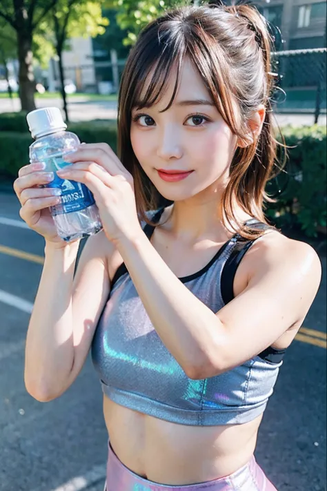 Girl running in the park,(((Drink bottled water))),Jade sweat