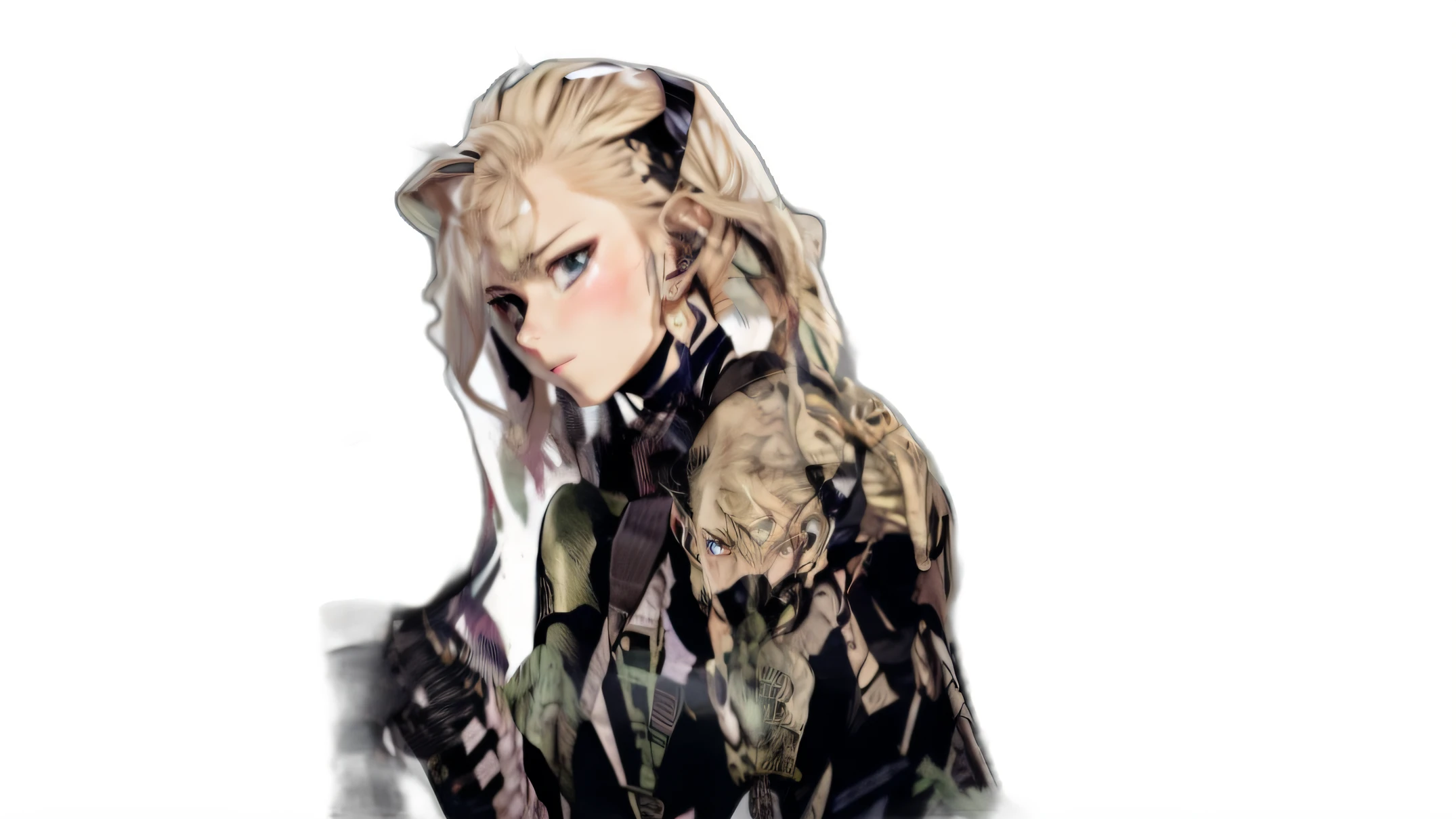 black and green suits standing side by side., Solid Metal Gear concept art, Metal Gear Solid Anime Cyberpunk, metal gear solid style, Different cybersuits, metal gear style, Metal Gear Solid Art Style, From Metal Gear, MGS, fine details. girls frontline, Cybersuits, Inspired by Metal Gear Solid, wearing techwear and armor, girlish, 24 years old, short white hair, some reds and yellows, Colorful uniforms, Space Dandy Style, inspired by Oka Yasutomo, Char aznable album cover, Fanart oficial, Digital art!!, Bright uniform background, Flat anime style, Anime Maid SS Militar, in anime style, Official illustrations