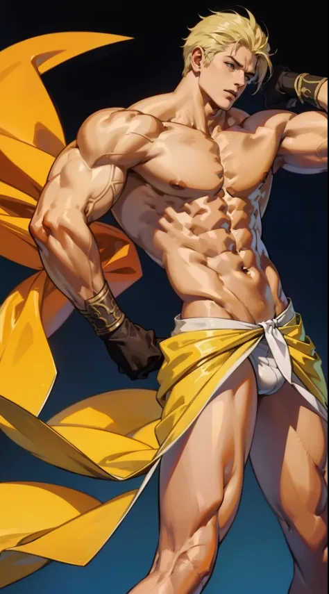 1male people, musculature，Handsome，nakeness，Naked，blond hairbl，Shen Yu，Bust，Best quality at best，tmasterpiece，Perfect body proportion，Correct anatomy，2D