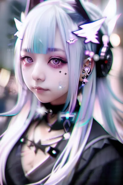 head phone、🎧、a dark-haired、black hair、🏴‍☠️、skull、☠️、green hair color、❤️、pink hair、blue hairs、colorful hair color、goth_punk, 1gir...