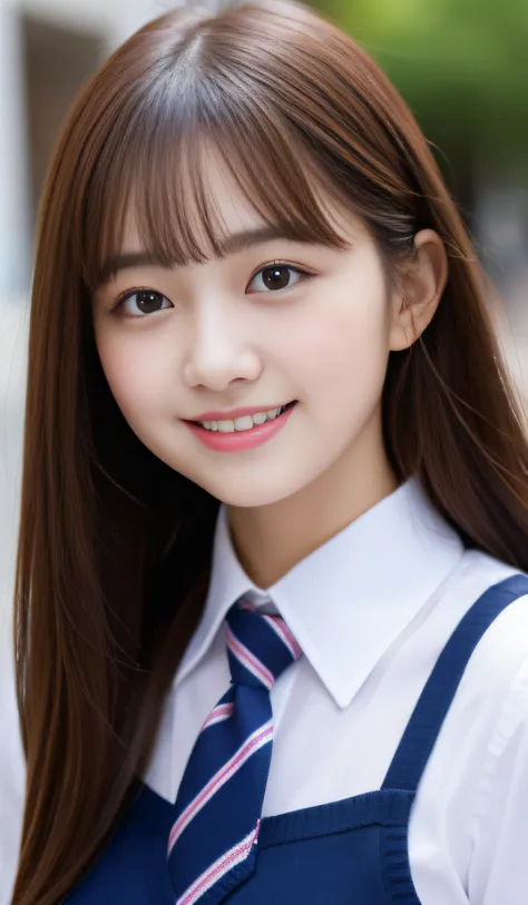 Angelic Very beautiful cute girl,
Beautiful detailed eyes, 
Detailed double eyelids,
(Large eyes:1.3),long eyelashes,
see-through bangs,
(beautiful detailed face and eyes:1.4), 
small nose,
small mouth, 
Beautiful long hair,
happy smiling with visible teet...