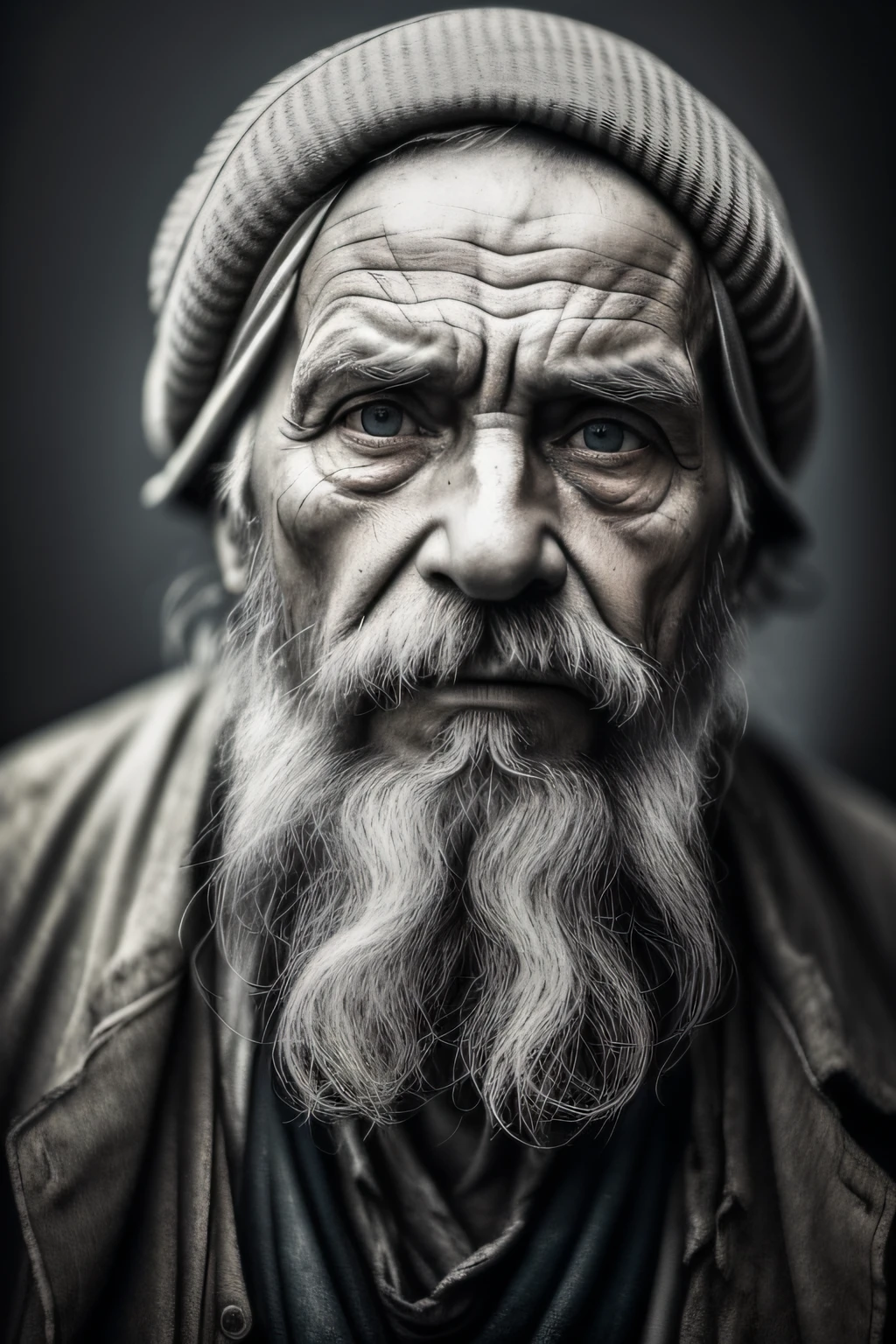 A portrait of poor russian 1800 old worker in rags, ((overwhelming fatigue )), wrinkles of age, concept art, oil pastel painting , moody gray colors , gritty, messy stylestyle of Alexey Savrasov, Ivan Shishkin, Ilya Repin, (cel shaded:1.2), 2d, (oil painting:1.2) highly detailed