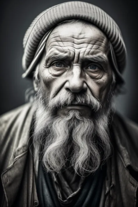 A portrait of poor russian 1800 old worker in rags, ((overwhelming fatigue )), wrinkles of age, concept art, oil pastel painting...