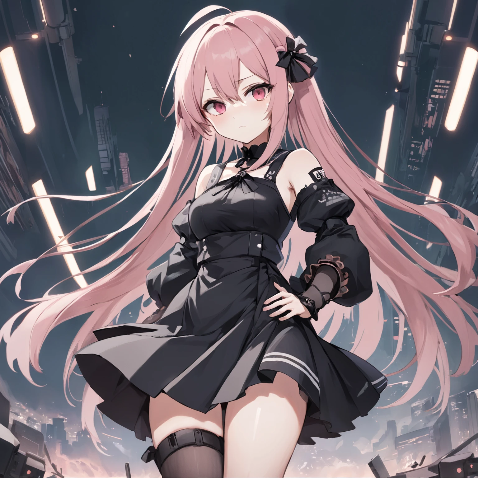 Anime characters with long pink hair and black skirts, from girls frontline, girls frontline style, Fine details. Girl Front, girls frontline universe, Girls Frontline CG, Anime girl wearing black dress, nier:automata inspired, nier : automata inspired, Style anime, 1 7 - year - old anime goth girl, shadowverse style, anime visual of a cute girl