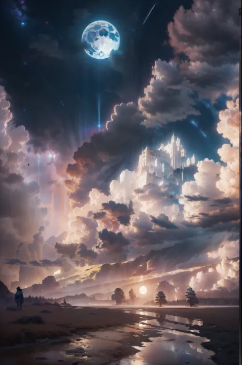 An image of a night sky covered with clouds, but the moonlight still shines through, creating a sense of mystery and enchantment, masterpiece, 8k hd quality