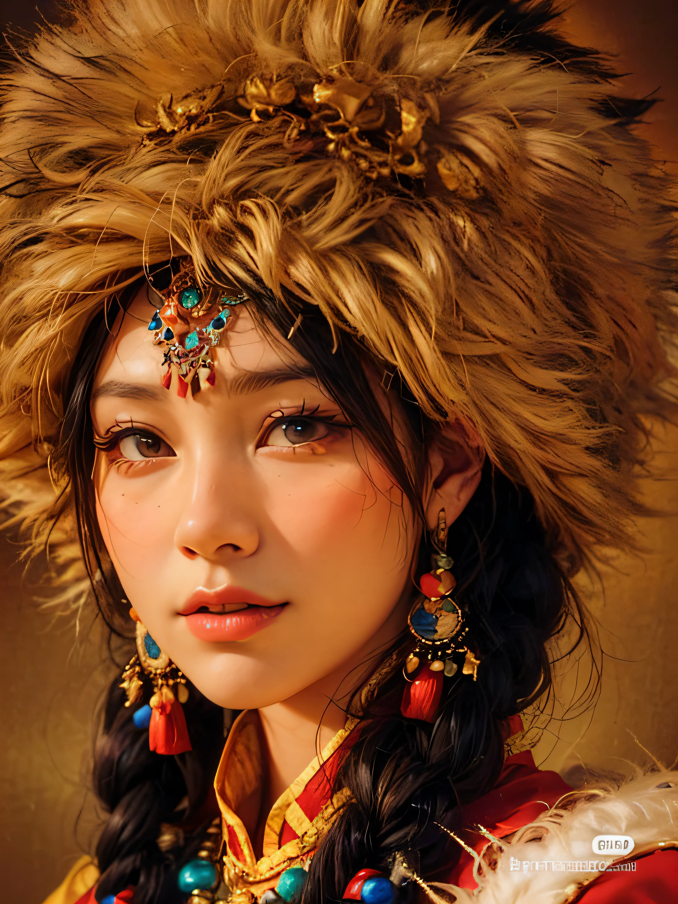 （tmasterpiece，best qualtiy，realisticlying：1.37），（Complex and sophisticated，Highly detailed skin and face），（1girll），独奏，standing on your feet，a beauty girl，Tibetan clothing，Colorful costumes， Fleece collar， Padded collar，High-end Tibetan clothing，Cumbersome Tibetan costume design，Warm clothing，Winter clothing，Appearance Yang Chaoran，Rounded face shape，Gorgeous Tibetan costumes，Cumbersome Tibetan necklace，Cumbersome Tibetan headdress，Colored headband，cinematic pastel lighting，8k wallpaper，Solidarity，art  stations，High resolution CG