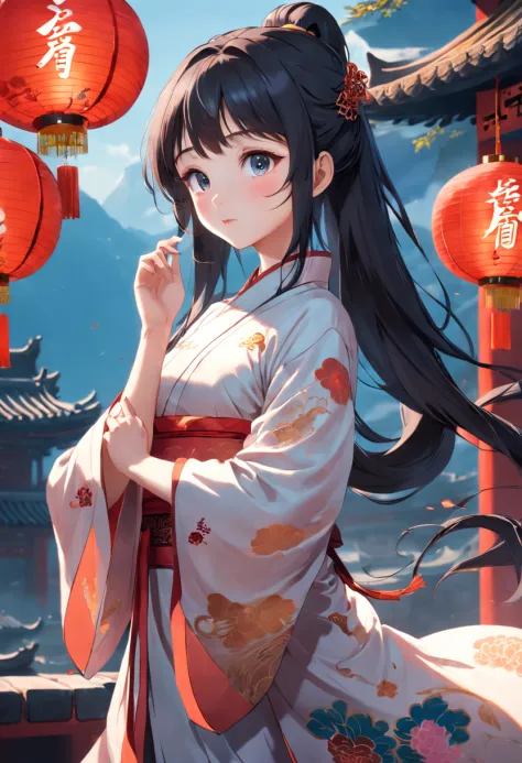 A Chinese-style girl in pose，Gorgeous Chinese background。