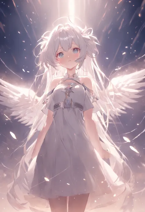Extremely detailed CG unified 8K wallpaper、very fine 8KCG wallpaper、Anime girl standing in the sanctuary，Pray with both hands，the angel's wings，There are cat ears on the head, white dresses!! silber hair,blue color eyes， cute anime waifu in a nice dress,, ...