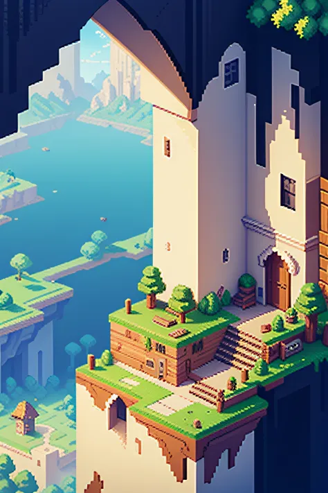 The background representing the scenery in the game is pixel art