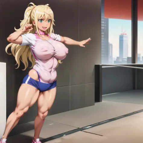 Hibiki Sakura, standing, pose,smile, curvy, huge breast, muscle girl