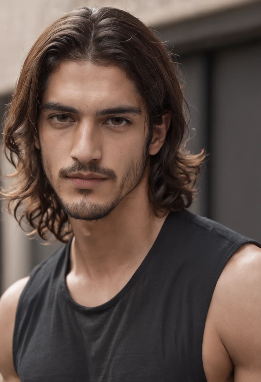 Long-haired man with black shirt in front of a building, avan jogia ...