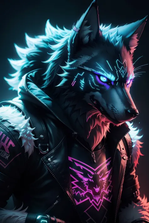 neon punk wolf, intricate detailed, extremely detailed, rendered in stunning 32k resolution , catch light, soft shadow, high contrast, highest quality, best quality, ultra quality,