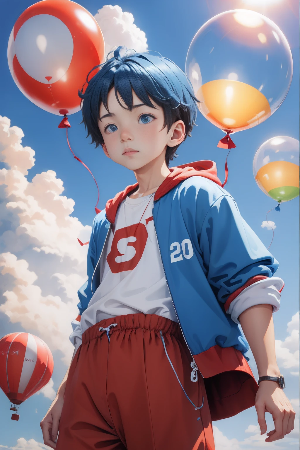 Skysky，Clouds，balloons，The boy is flying