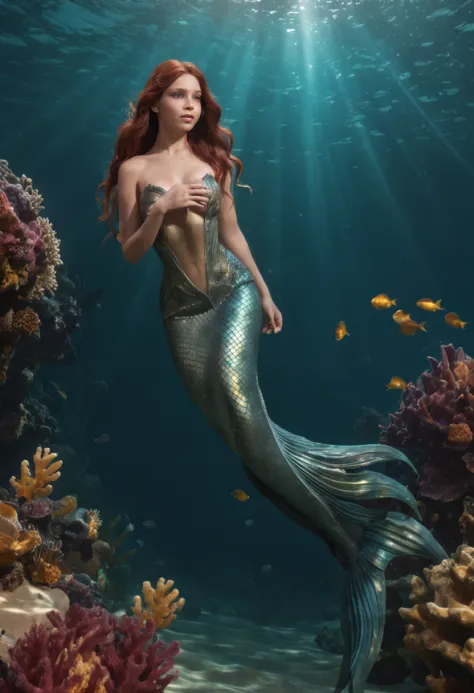 professional 3d render:1.3) ((Mermaid swims all over)) (Realistic