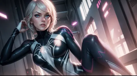 spidergwen with a cyborg uniform