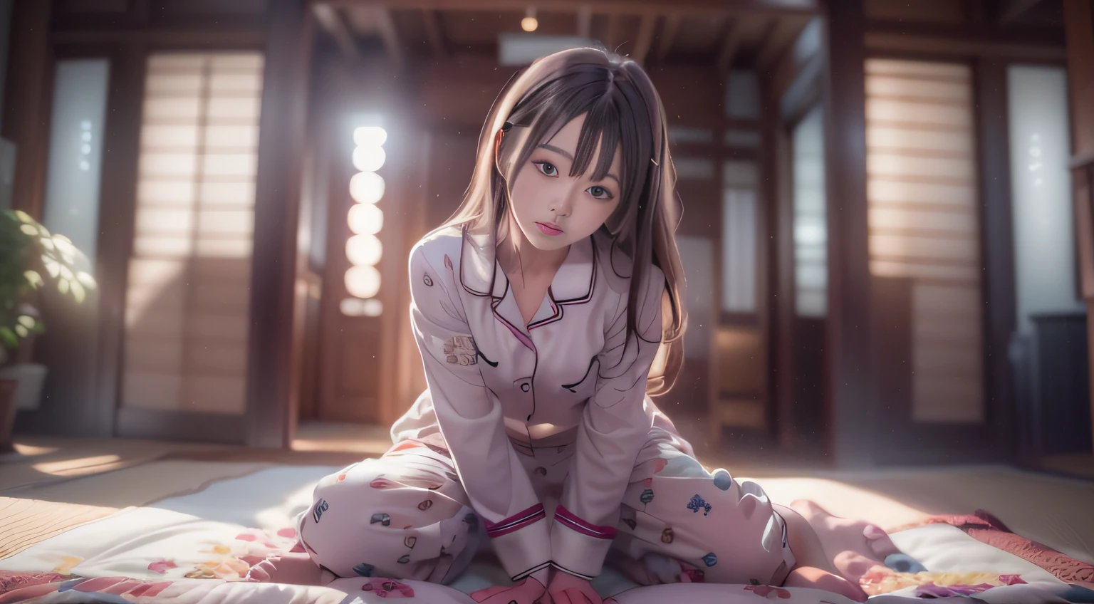 FULL ANATOMY,ultimate beauty girl，small tits，Woman lying face down on bed in Western-style building, pajamas，photo taken with sony a7r, Realistic Young Gravure Idol, Anime. Soft lighting, taken with canon eos 5 d mark iv, Photograph Taken on Nikon D750, Photo taken with Nikon D 7 5 0, the face of a beautiful Japanese girl, Engaging pose, taken with canon 5d mk4