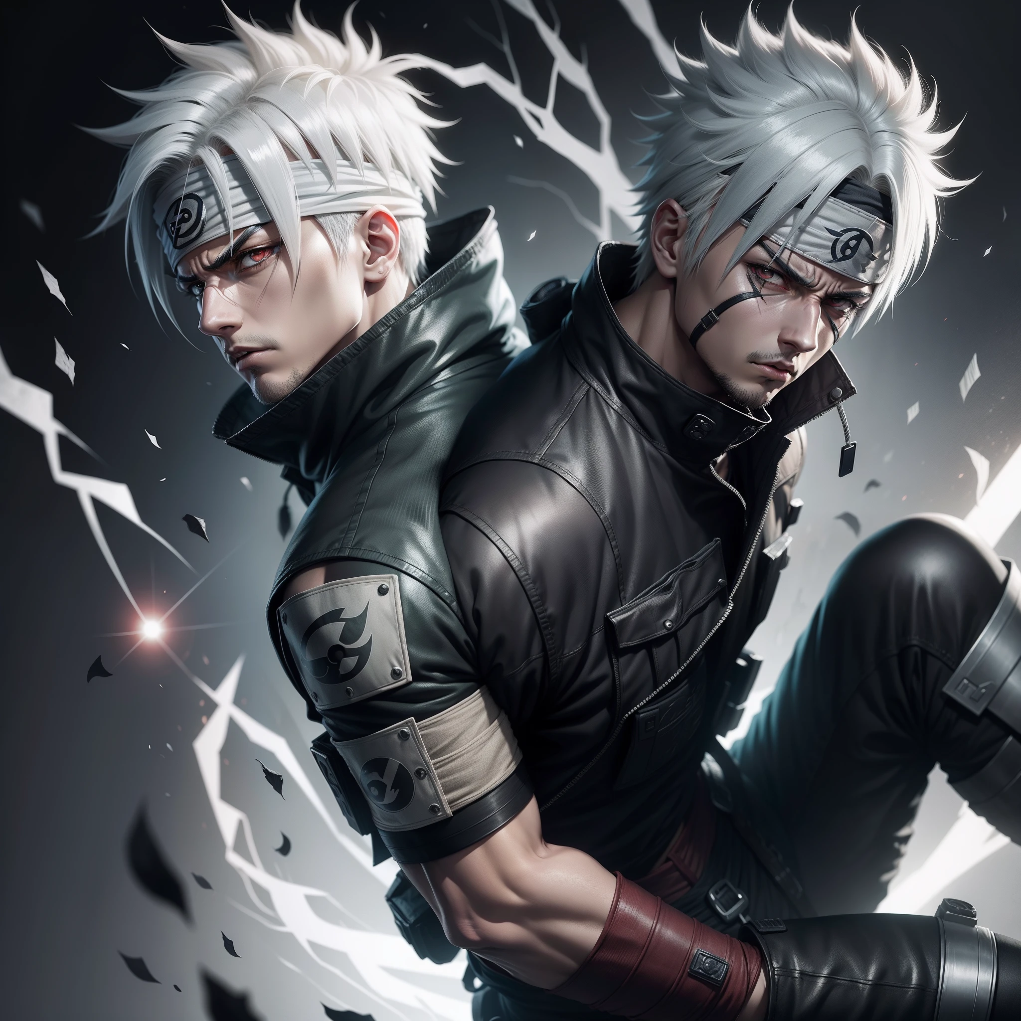 A couple of guys with white hair and black leather jackets - SeaArt AI