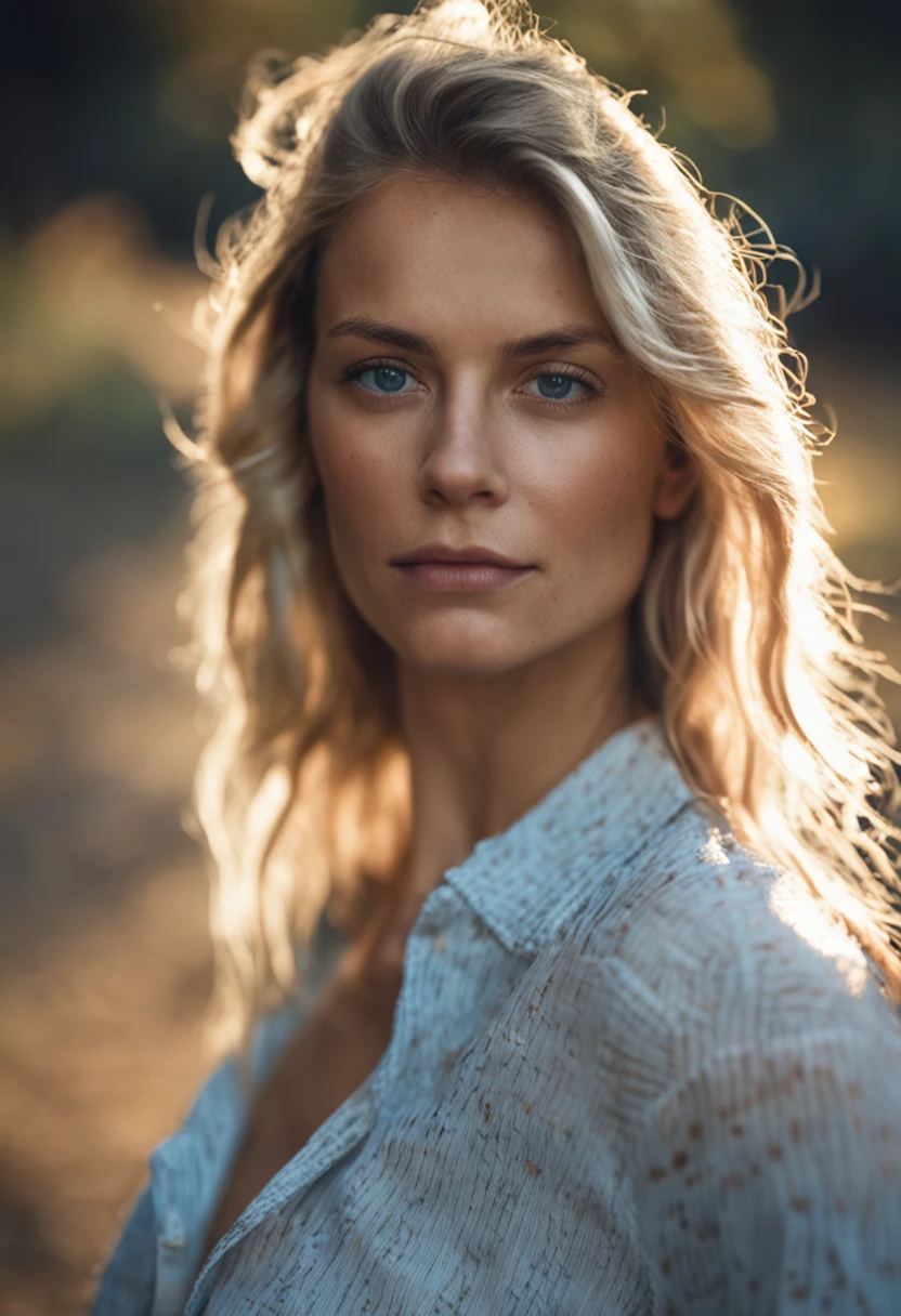 Blonde woman with blue eyes and braided hair in white shirt, Soft portrait shot 8K, Soft light medium portrait, Soft low light portrait, soft light portrait, Photo of a beautiful woman, Young and beautiful woman, Portrait of a beautiful model, 7 0mm Portrait, cinematic portrayal, cinematic portrayal, 60mm portrait, beautiful portrait lighting, 50mm portrait