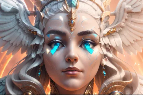 a colorful close up of a sculpture of a woman with wings on her head, goddess. extremely high detail, hyperdetailed fantasy char...