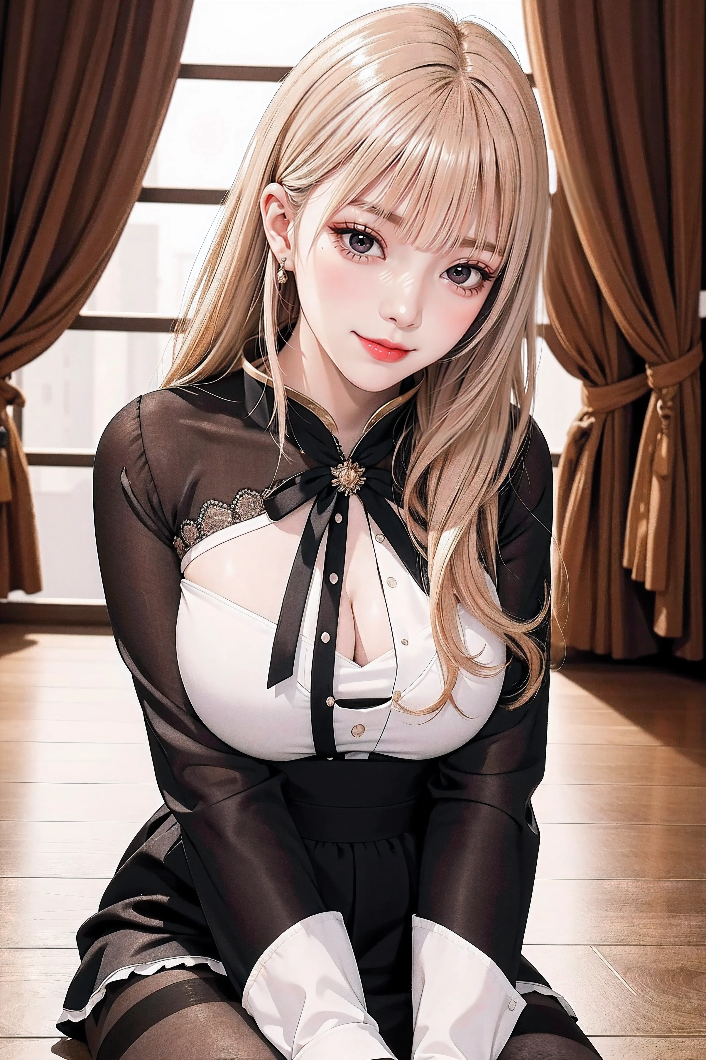 ulzzang -6500-v1.1,(Raw foto:1.2),((Photorealsitic:1.4)),top-quality,​masterpiece, illustratio,{(Extremely delicate and beautiful:2.0):2.0}, extremely details CG ,Unity,{(8K Wallpaper:2.0)}, astonishing、finely detail, Official art,Highly detailed CG Unity 8K wallpaper,absurderes, incredibly absurdness, huge filesize, ultra-detailliert, hight resolution, a beautiful detailed girl, extremely detailed eye and face, beatiful detailed eyes,Facial light,(((😃))),{(thighs thighs thighs thighs)}, {(Full body))} ((thighband pantyhose, thighs thighs thighs thighs))
school uniform, shirt,jacket,red bowtie,

brown eyes,orange hair, very long hair,

1 girl, 20yo,Young female,Beautiful Finger,Beautiful long legs,Beautiful body,Beautiful Nose,Beautiful character design, perfect eyes, perfect face,expressive eyes,perfect balance,

looking at viewer,(Focus on her face),closed mouth, (innocent_big_eyes:1.0),Light_Smile,

official art,extremely detailed CG unity 8k wallpaper, perfect lighting,Colorful, Bright_Front_face_Lighting,shiny skin,
(masterpiece:1.0),(best_quality:1.0), ultra high res,4K,ultra-detailed,
photography, 8K, HDR, highres, absurdres:1.2, Kodak portra 400, film grain, blurry background, bokeh:1.2, lens flare, (vibrant_color:1.2),professional photograph,

(Beautiful,large_Breasts:1.4), (beautiful_face:1.5),(narrow_waist),, ,a beauty girl, blush, Seductive smile,Insane details and very detailed, Huge lower eyelid. masutepiece, of the highest quality, Ultra high definition, max resolution, Very detailed, Clean skin,Let your hair hang down in front of your head