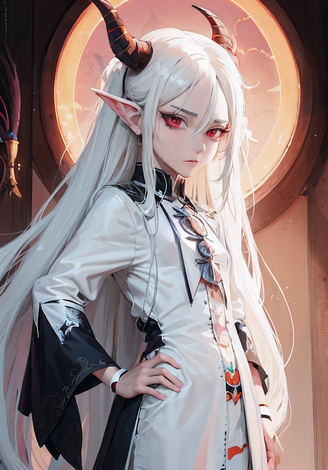 anime - style image of a men with long white hair and horns, white haired deity, anime style 4 k, detailed digital anime art, 2. 5 d cgi anime fantasy artwork, anime art wallpaper 4k, anime art wallpaper 4 k, anime art wallpaper 8 k, anime fantasy artwork, anime in fantasy style, anime fantasy illustration, detailed anime character art, boy dragon, style semi realistc