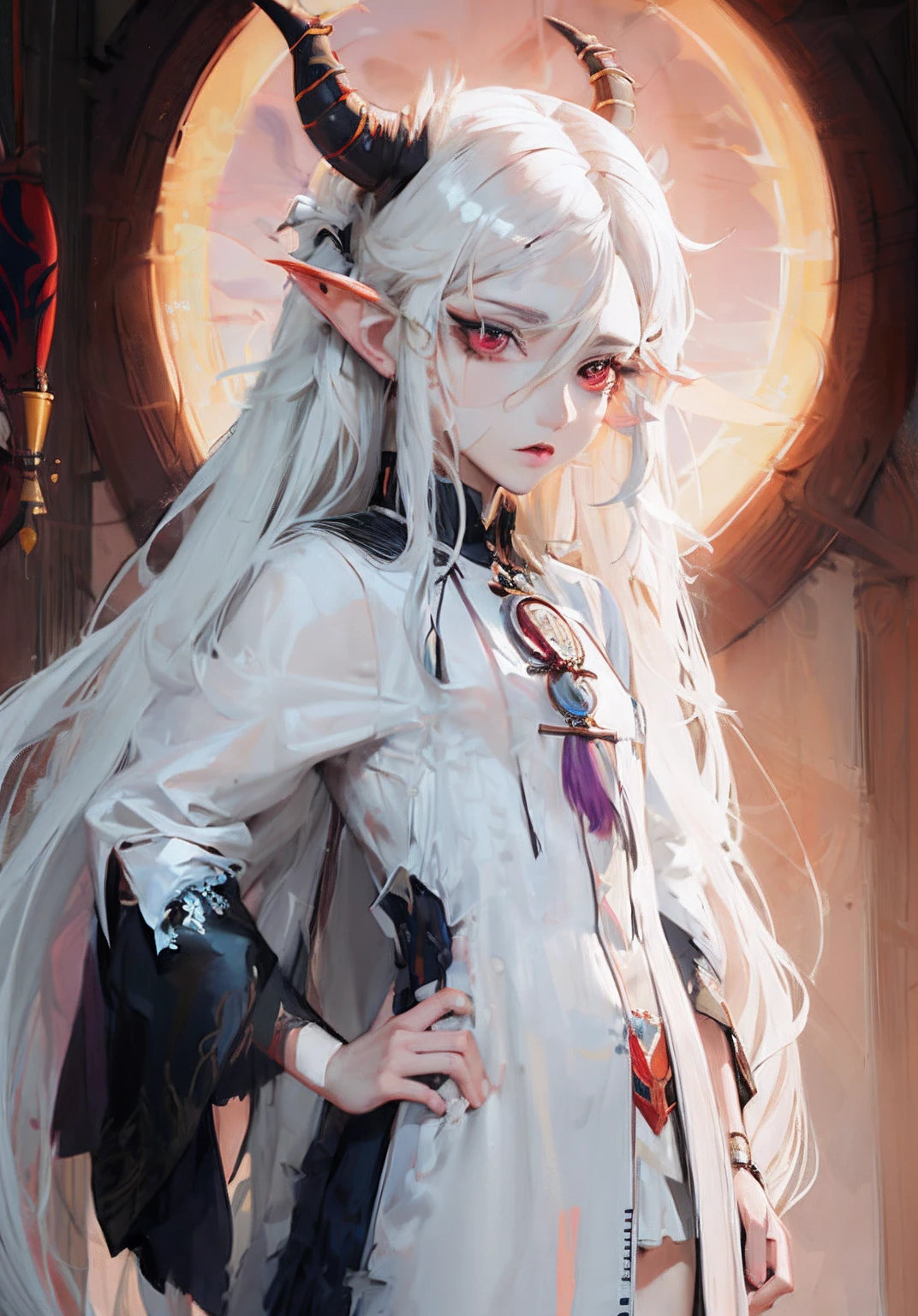 anime - style image of a men with long white hair and horns, white haired deity, anime style 4 k, detailed digital anime art, 2. 5 d cgi anime fantasy artwork, anime art wallpaper 4k, anime art wallpaper 4 k, anime art wallpaper 8 k, anime fantasy artwork, anime in fantasy style, anime fantasy illustration, detailed anime character art, boy dragon, style semi realistc, mescle images