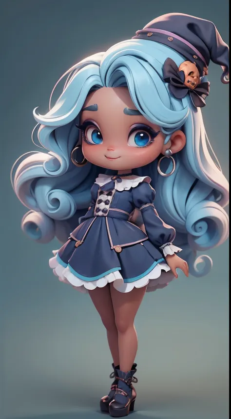 Create a series of cute chibi afro dread style dolls with a cute halloween theme, each with lots of detail and in an 8K resolution. All dolls should follow the same solid background pattern and be complete in the image, mostrando o (corpo inteiro, incluind...
