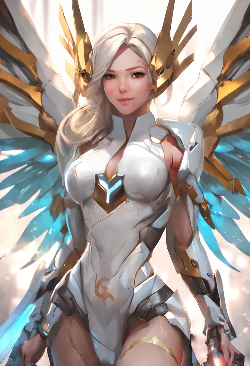 A woman with wings and a white body and gold accents - SeaArt AI