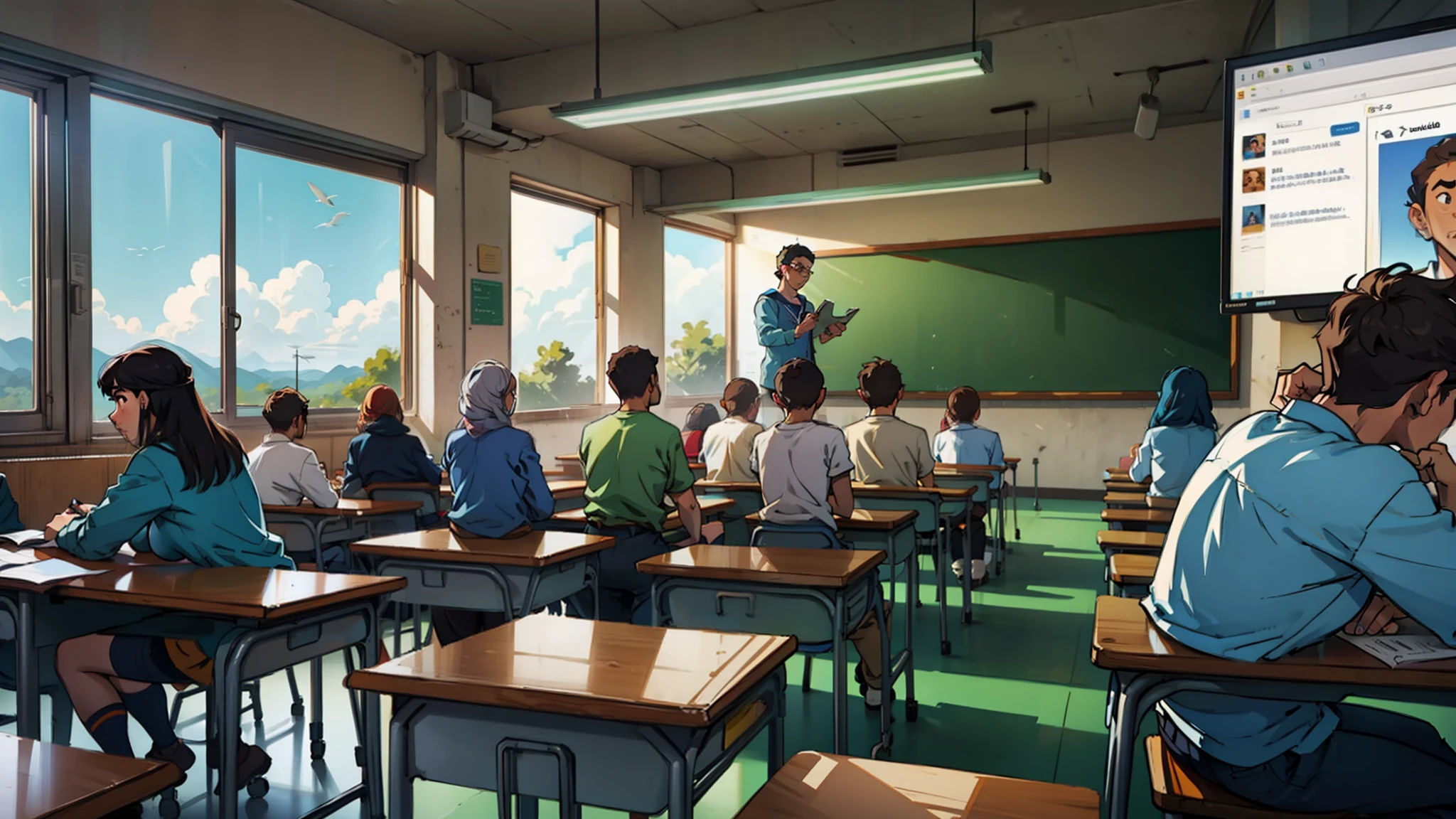 several attentive students, and actively participating in class.