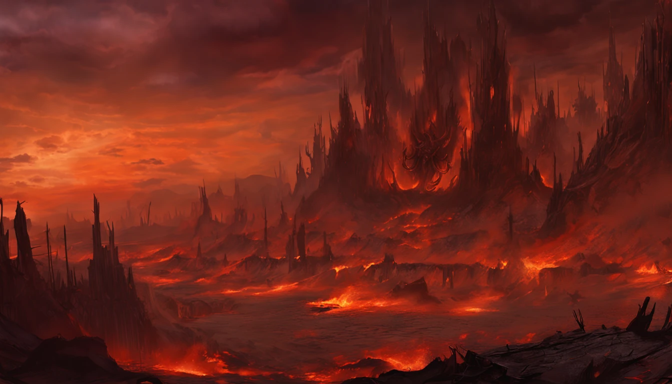 , hell landscape, The bottom of hell, The Final Battle in Hell, Apocalyptic landscapes!!!!!, Mustafar, The Ruins of Hell, ! Apocalyptic landscapes!!, Awesome D & D The Art of the Dark Sun, Gates of Hell, Gates of Hell, Arte Conceitual de World of Warcraft, Rescue from the underworld!!!!!!