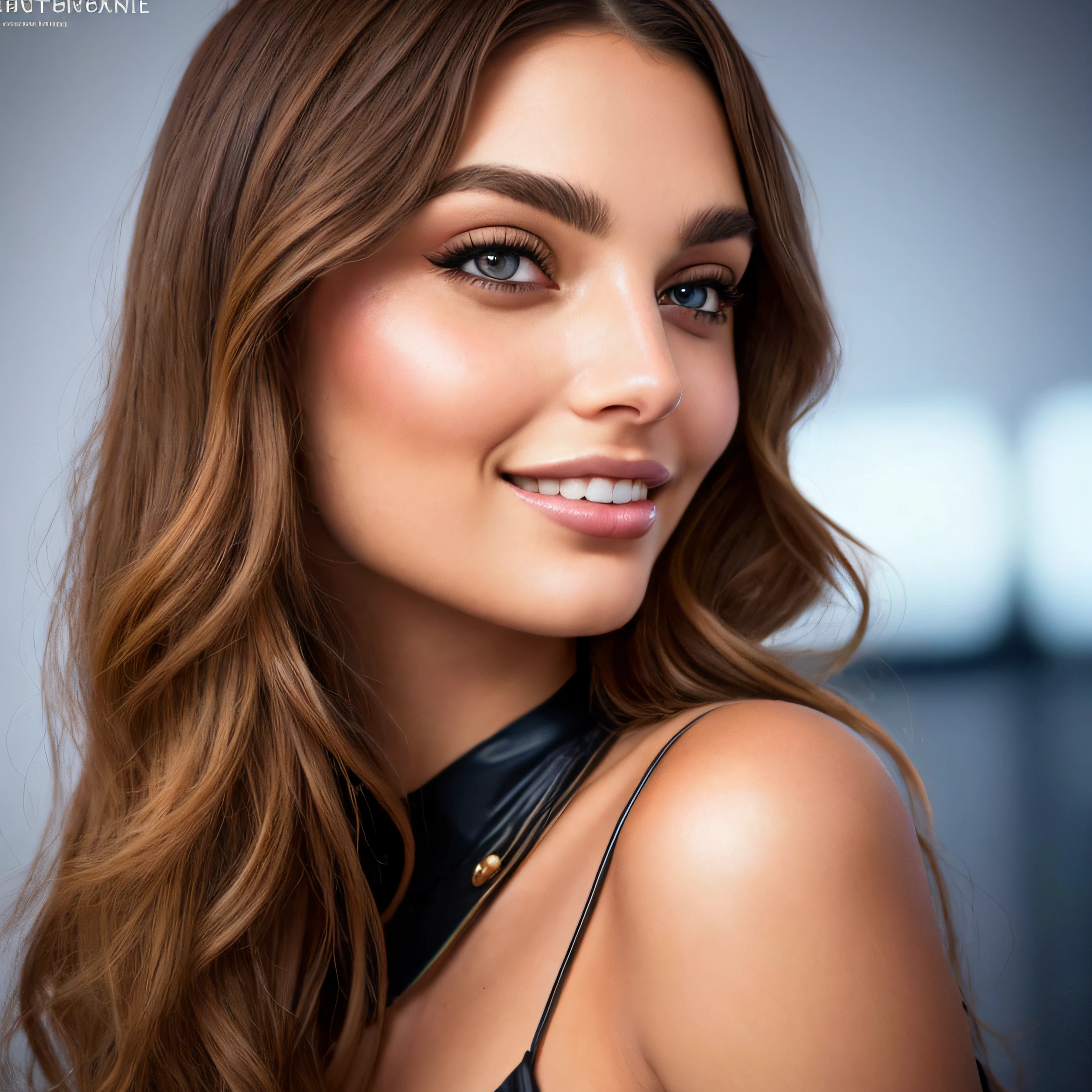 A close up of a woman with long hair wearing a black top - SeaArt AI