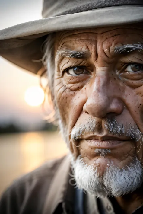 closeup portrait emotional photo of old man jeffrey doe in rugged bluesman clothes, face, 8k uhd, high quality, film grain, look...