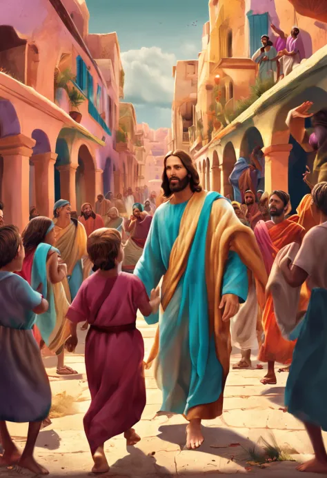 Jesus blessed the people and provided wealth to all, Jesus walking with his people and embracing all