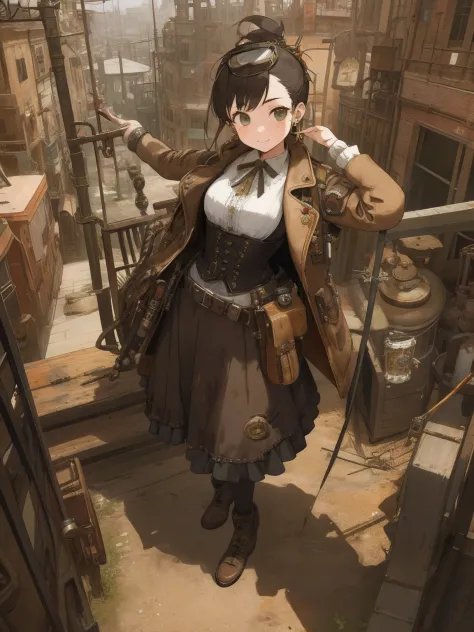 ​masterpiece, top-quality, 1girl in, The upper part of the body, Historical Background: Steampunk future、country: Scraptown、hair...