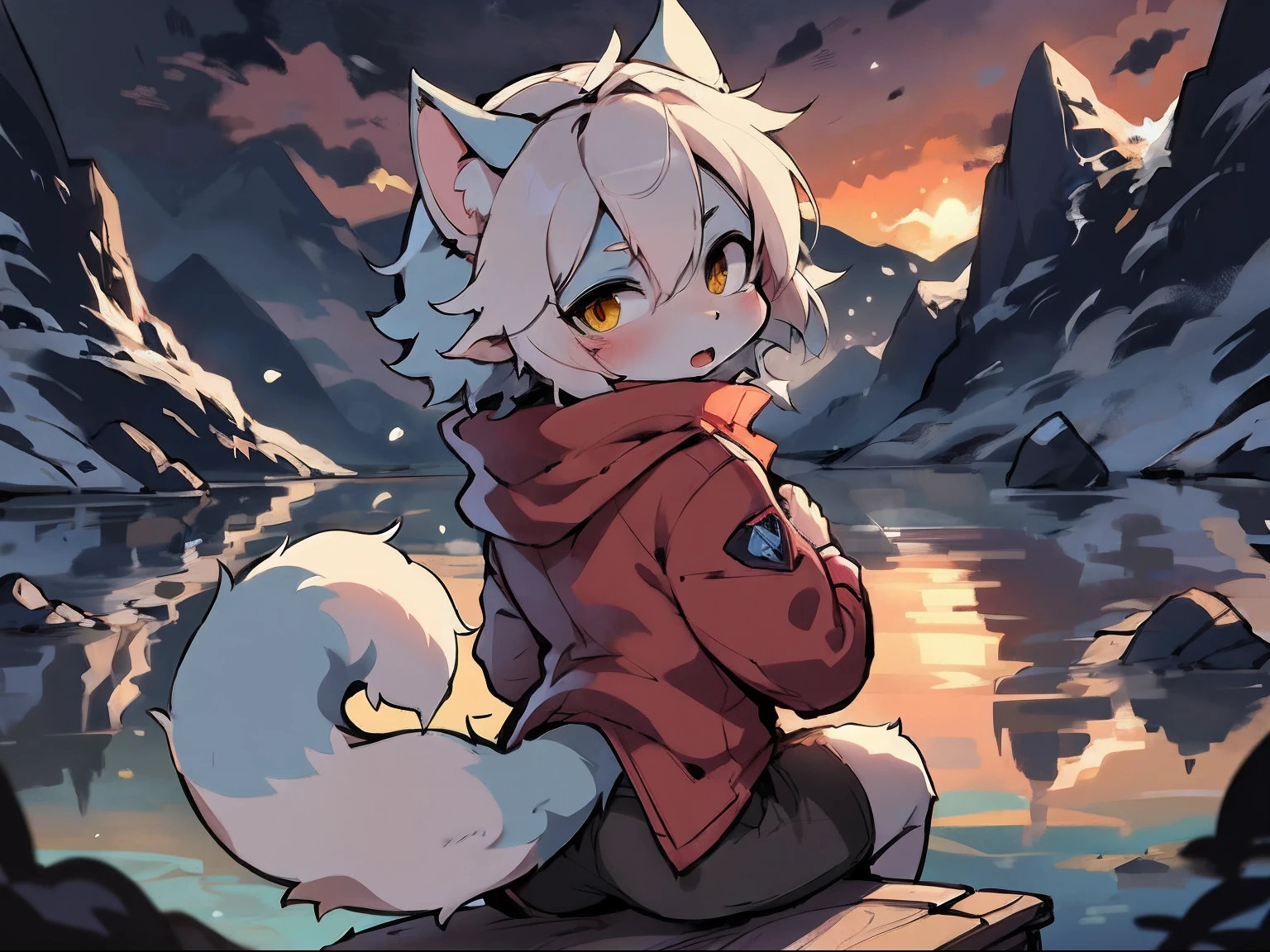 (by dagasi: 1.1), BREAK, Masterpiece, High Resolution, 8k, Detailed Background, High Quality, BREAK, BREAK, ((light blue fur, white hair, black sclera, yellow eyes, fluffy, detailed fur)) fur, break, male, humanoid, ((down jacket, iceberg, ice age, ice age,  walk alone, (back), vista, villain, snow, solo)))by Pino Daeni, canyne khai, milkytiger1145, Dagasi, Yupa,