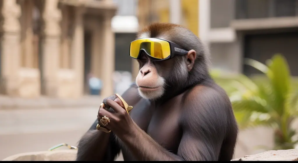 Fashion monkey，Pedras preciosas， protective goggles， gold， jewely