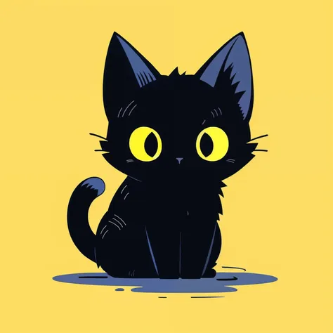 A close up of a black cat with yellow eyes sitting on a yellow surface -  SeaArt AI