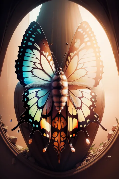 A butterfly emerging from its cocoon: This image symbolizes transformation and rebirth, as the butterfly emerges stronger and more beautiful. realistic effect.
