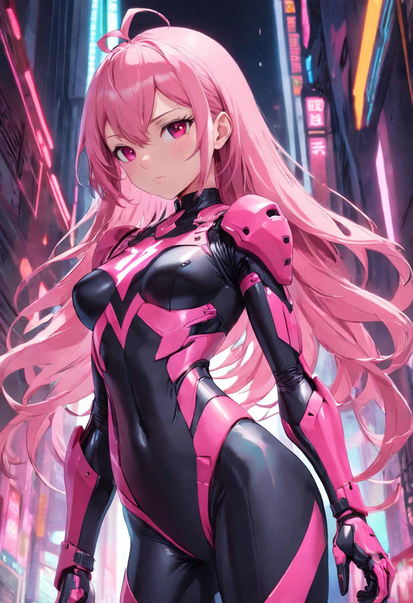 a close up of a woman in a black and pink suit, concept art inspired by INO, cgsociety contest winner, neo-figurative, in spandex suit, streamlined pink armor, slick pink armor, bubblegum body, fullbodysuit, tight full body suit, laserpunk fullbodysuit, cybersuit, matte pink armor, full body x-force outfit