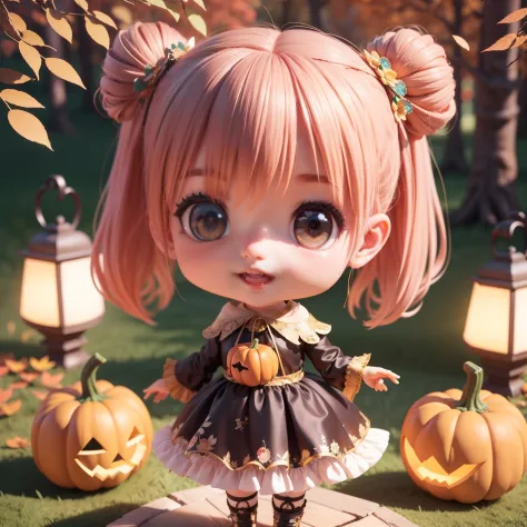 Cute Baby Chibi Anime,(((Chibi 3D))) (Best Quality) (Master Price)、Chibi Model、Black and purple dress、Detailed Tulle Hair Access...