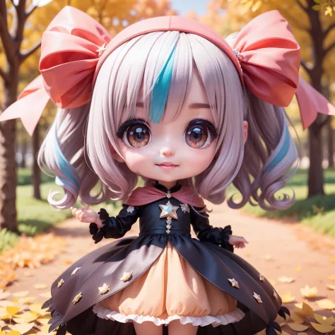Cute Baby Chibi Anime,(((Chibi 3D))) (Best Quality) (Master Price)、Black feather dress、Luxury Gemstones and Veils、Autumn in the ...